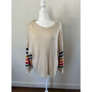 VICI Rainbow Stripped Balloon Sleeve Crewneck Cream Sweater Size Medium
